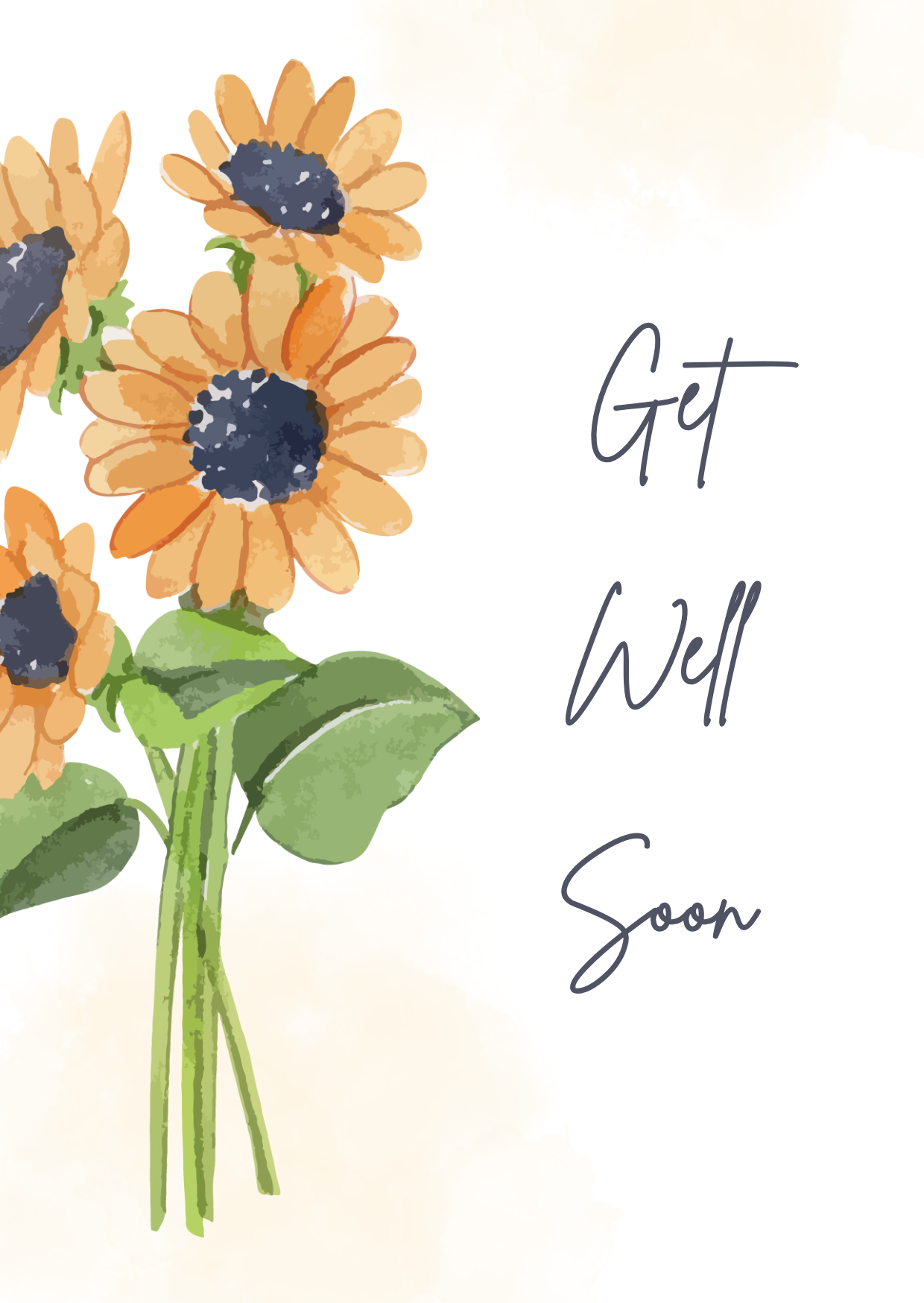 Watercolour Sunflowers Get Well