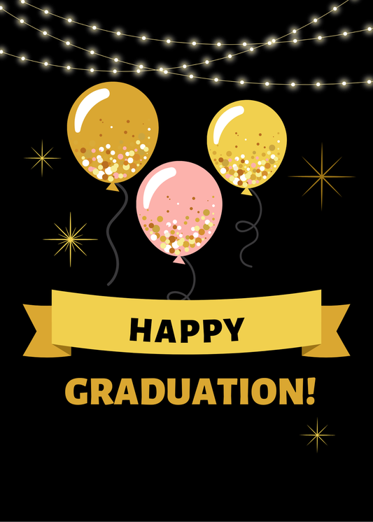 Happy Graduation Black, Gold & Pink